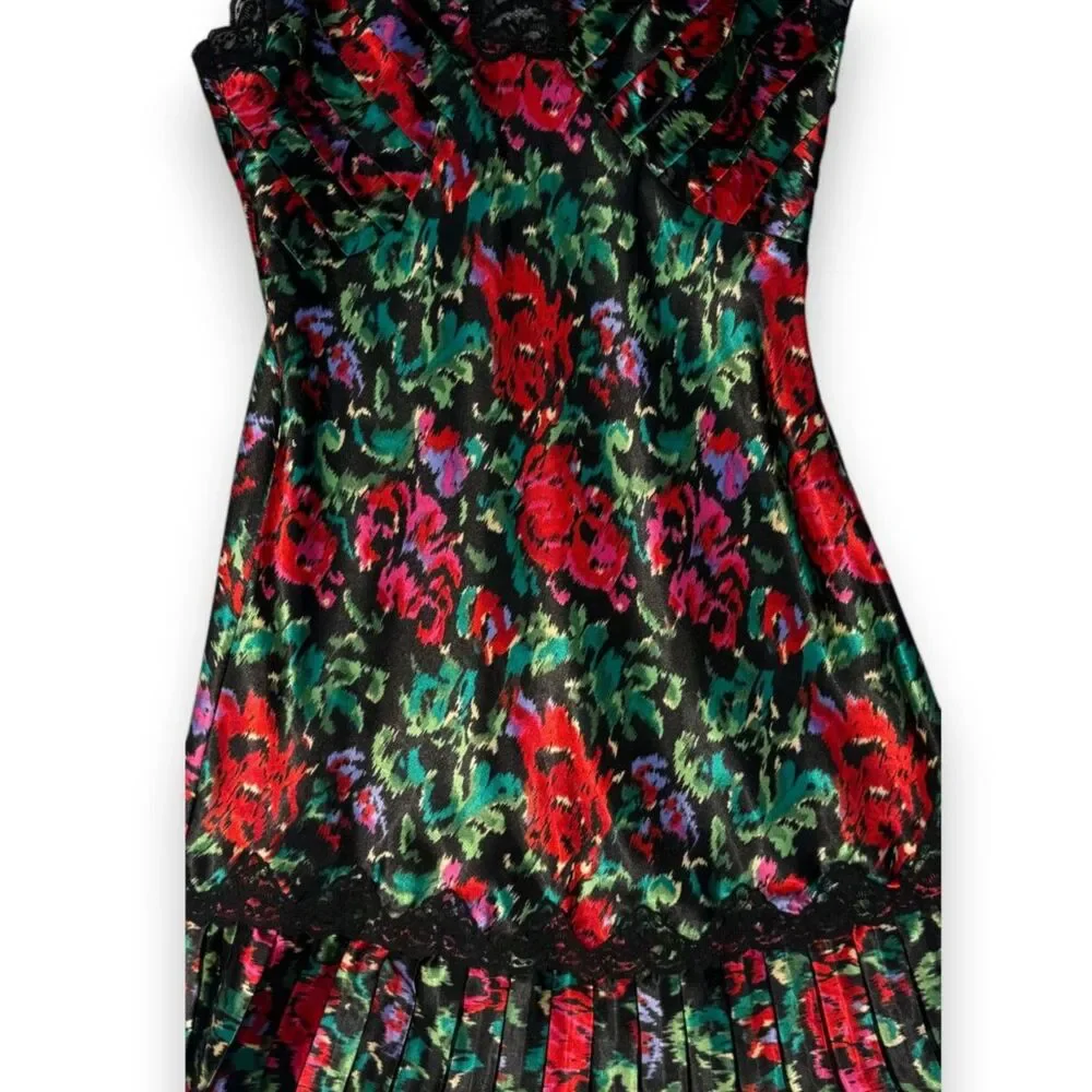 Vintage Victoria's Secret | Gold Label | Black Floral Garden Slip Dress | Sz S